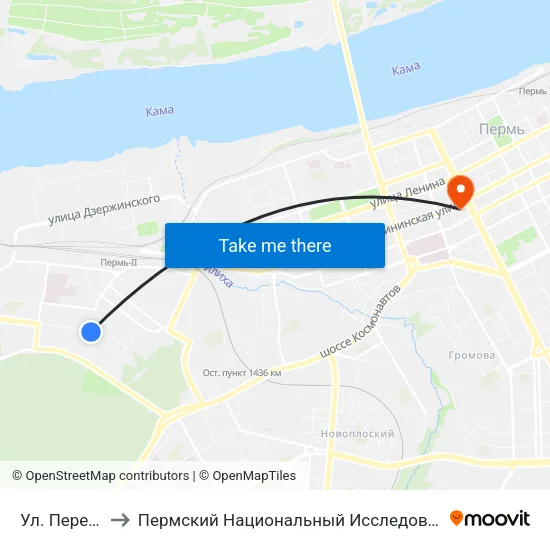 Ул. Переселенческая to Пермский Национальный Исследовательский Политехнический Университет map