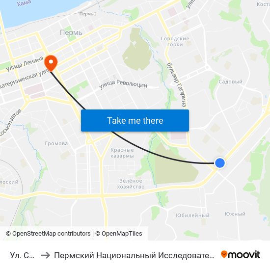 Ул. Старцева to Пермский Национальный Исследовательский Политехнический Университет map
