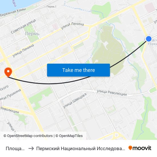 Площадь Дружбы to Пермский Национальный Исследовательский Политехнический Университет map