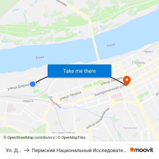 Ул. Данщина to Пермский Национальный Исследовательский Политехнический Университет map