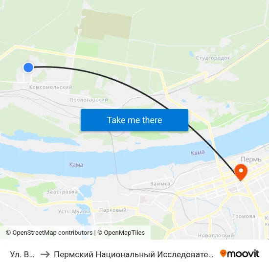 Ул. Вагонная to Пермский Национальный Исследовательский Политехнический Университет map