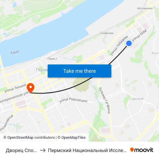 Дворец Спорта Молот (69 Авт.) to Пермский Национальный Исследовательский Политехнический Университет map