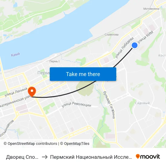 Дворец Спорта Молот (69 Авт.) to Пермский Национальный Исследовательский Политехнический Университет map