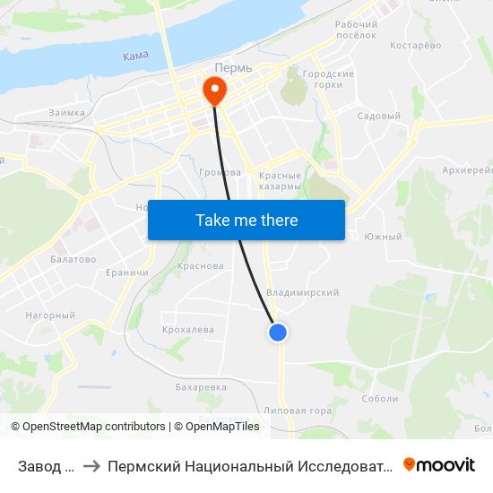 Завод Редуктор to Пермский Национальный Исследовательский Политехнический Университет map