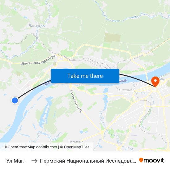 Ул.Магистральная to Пермский Национальный Исследовательский Политехнический Университет map