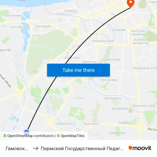 Гамовский Тракт to Пермский Государственный Педагогический Университет map