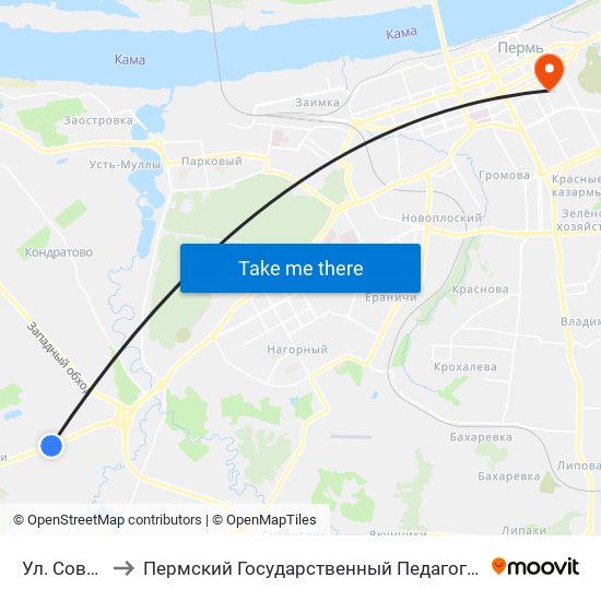 Ул. Совхозная to Пермский Государственный Педагогический Университет map