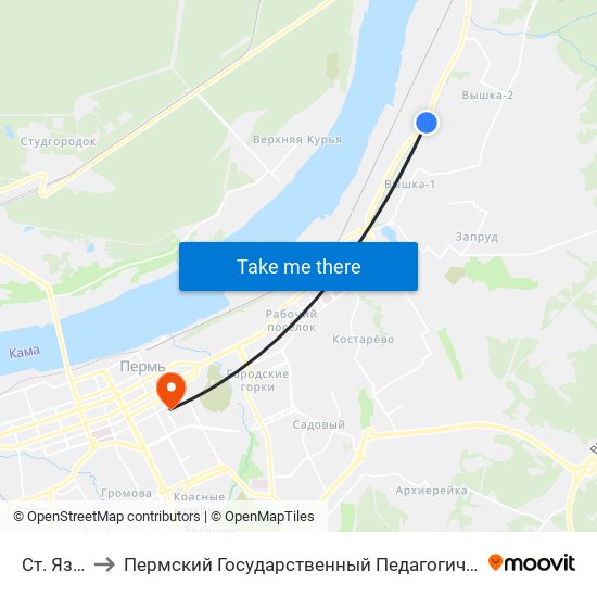 Ст.  Язовая to Пермский Государственный Педагогический Университет map