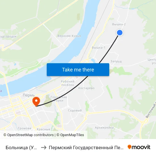 Больница (Ул. Целинная) to Пермский Государственный Педагогический Университет map