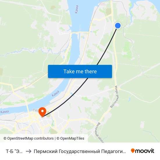 Т-Б "Элита" to Пермский Государственный Педагогический Университет map