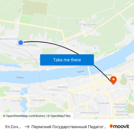 Ул.Сочинская to Пермский Государственный Педагогический Университет map