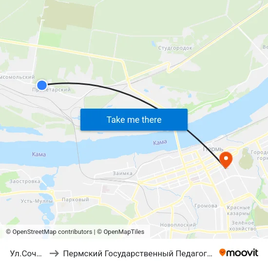 Ул.Сочинская to Пермский Государственный Педагогический Университет map