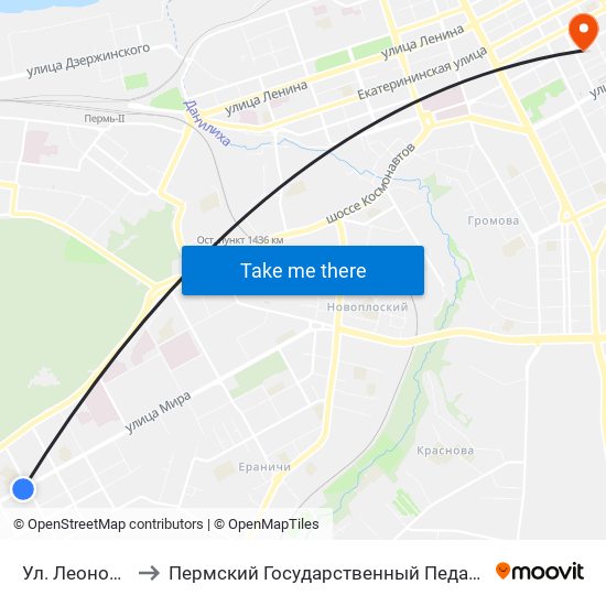 Ул. Леонова (Мира) to Пермский Государственный Педагогический Университет map