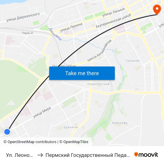 Ул. Леонова (Мира) to Пермский Государственный Педагогический Университет map