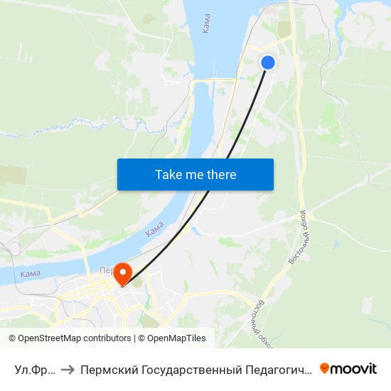 Ул.Фрунзе to Пермский Государственный Педагогический Университет map