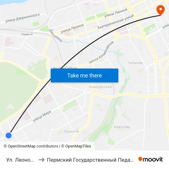 Ул. Леонова (Мира) to Пермский Государственный Педагогический Университет map