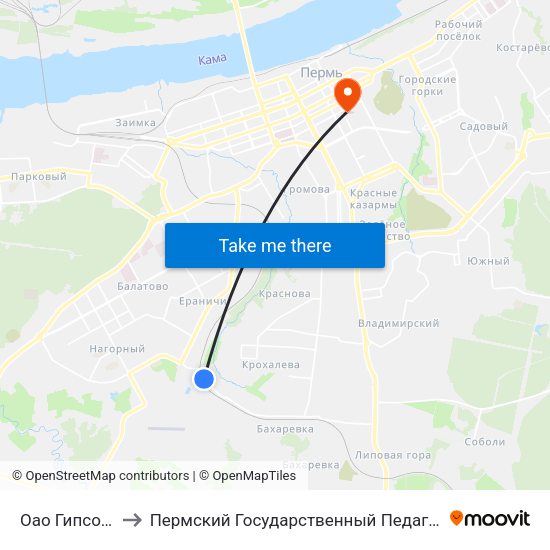 Оао Гипсополимер to Пермский Государственный Педагогический Университет map