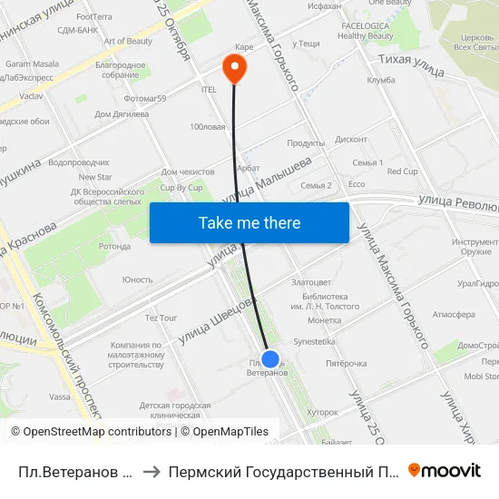 Пл.Ветеранов (Ул.Сибирская) to Пермский Государственный Педагогический Университет map
