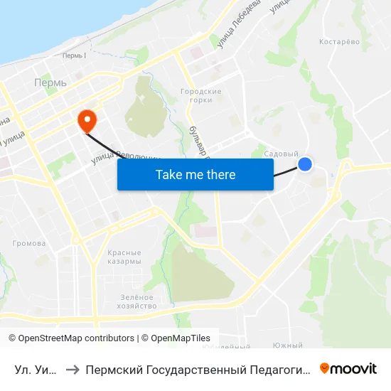 Ул. Уинская to Пермский Государственный Педагогический Университет map