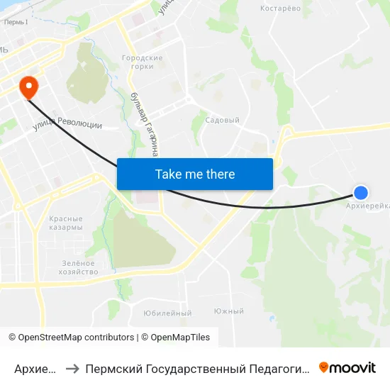 Архиерейка to Пермский Государственный Педагогический Университет map
