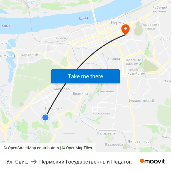 Ул. Свиязева to Пермский Государственный Педагогический Университет map