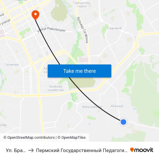 Ул. Братская to Пермский Государственный Педагогический Университет map