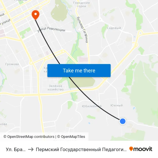 Ул. Братская to Пермский Государственный Педагогический Университет map