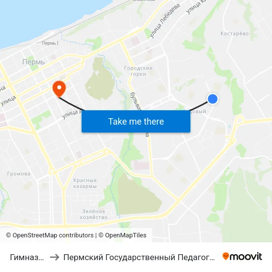 Гимназия №2 to Пермский Государственный Педагогический Университет map