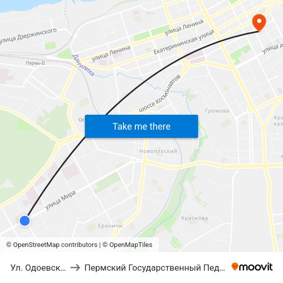 Ул. Одоевского (Мира) to Пермский Государственный Педагогический Университет map