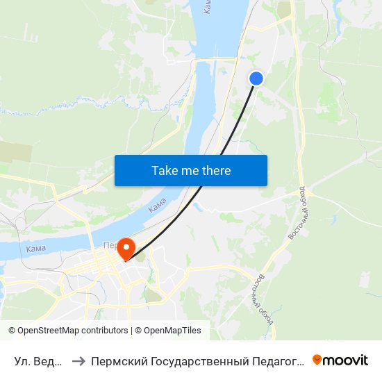 Ул. Веденеева to Пермский Государственный Педагогический Университет map