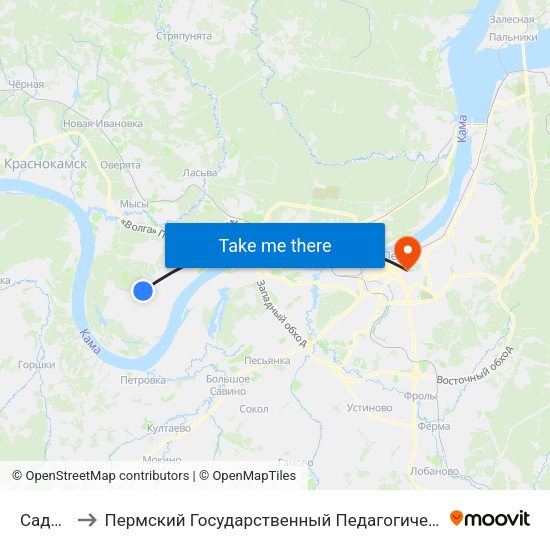 Садовая to Пермский Государственный Педагогический Университет map