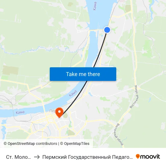 Ст. Молодежная to Пермский Государственный Педагогический Университет map