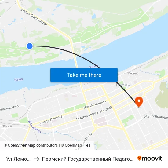 Ул.Ломоносова to Пермский Государственный Педагогический Университет map