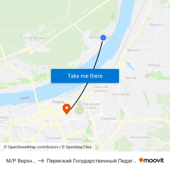 М/Р Верхняя Курья to Пермский Государственный Педагогический Университет map