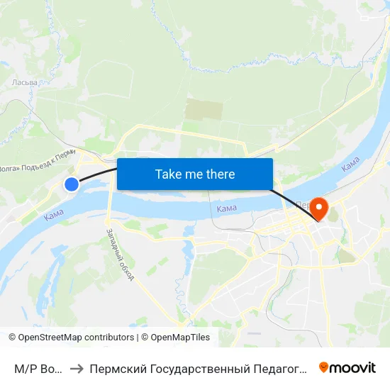 М/Р Водники to Пермский Государственный Педагогический Университет map