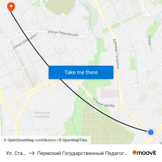 Ул. Старцева to Пермский Государственный Педагогический Университет map