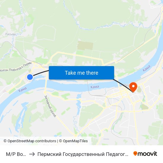 М/Р Водники to Пермский Государственный Педагогический Университет map