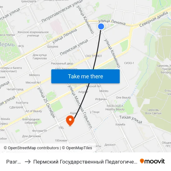 Разгуляй to Пермский Государственный Педагогический Университет map