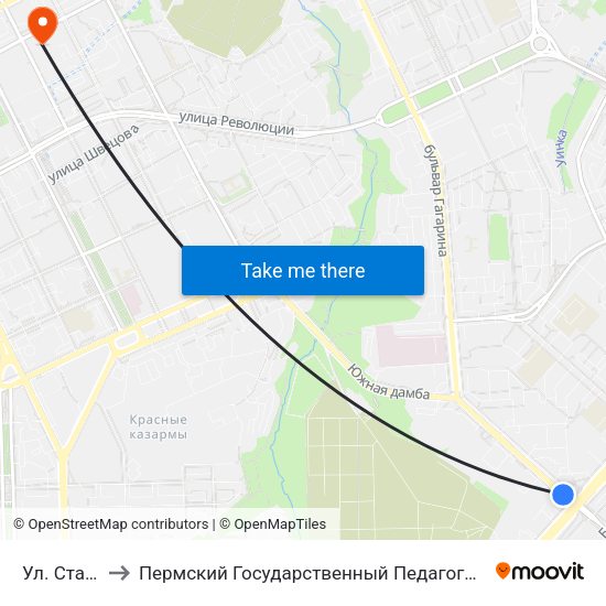 Ул. Старцева to Пермский Государственный Педагогический Университет map