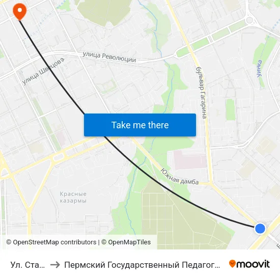 Ул. Старцева to Пермский Государственный Педагогический Университет map
