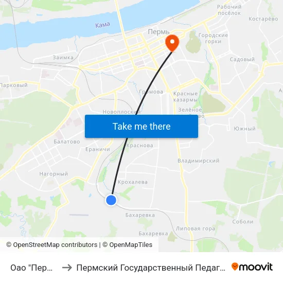 Оао "Перммебель" to Пермский Государственный Педагогический Университет map
