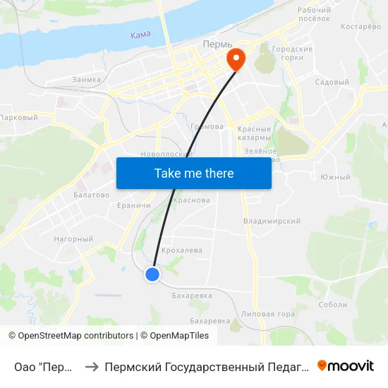 Оао "Перммебель" to Пермский Государственный Педагогический Университет map