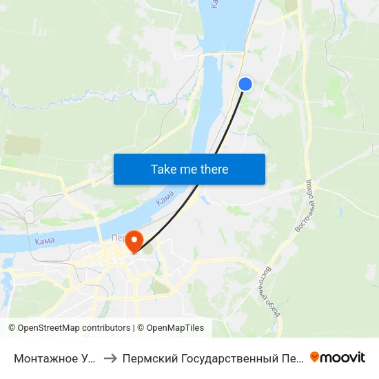 Монтажное Управление 54 to Пермский Государственный Педагогический Университет map