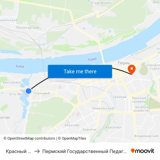 Красный Октябрь to Пермский Государственный Педагогический Университет map