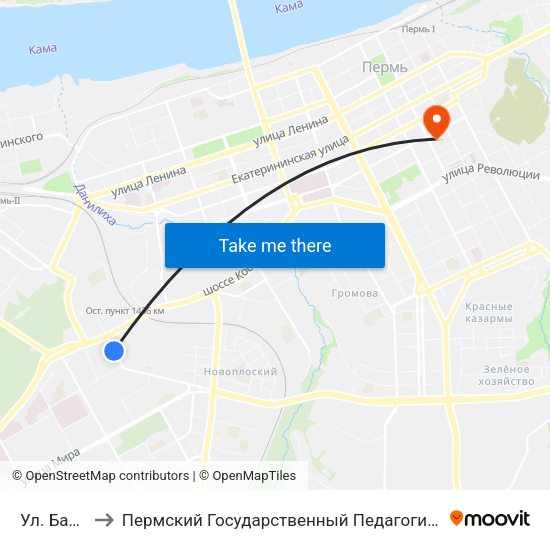 Ул. Баумана to Пермский Государственный Педагогический Университет map