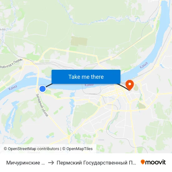 Мичуринские Сады (47 М-Т) to Пермский Государственный Педагогический Университет map
