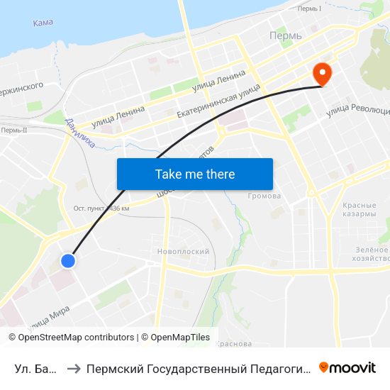 Ул. Баумана to Пермский Государственный Педагогический Университет map