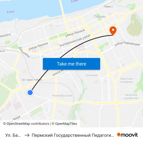 Ул. Баумана to Пермский Государственный Педагогический Университет map