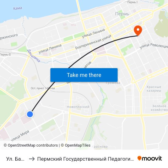 Ул. Баумана to Пермский Государственный Педагогический Университет map