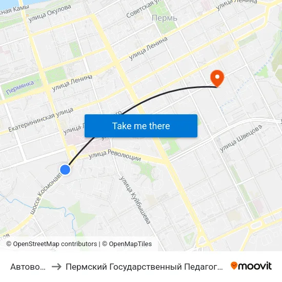 Автовокзал 1 to Пермский Государственный Педагогический Университет map